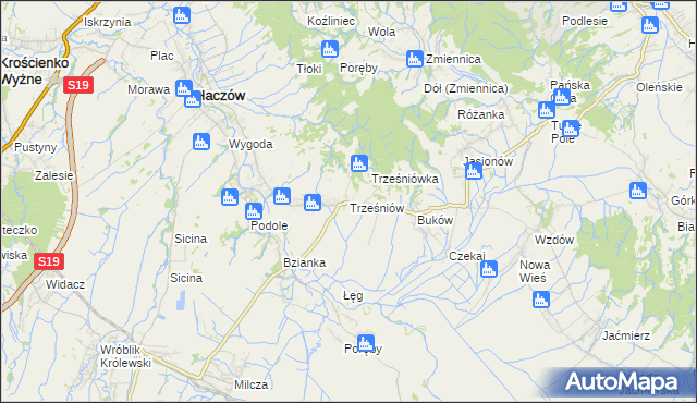 mapa Trześniów gmina Haczów, Trześniów gmina Haczów na mapie Targeo