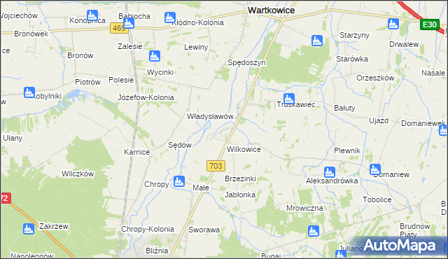 mapa Tur gmina Wartkowice, Tur gmina Wartkowice na mapie Targeo