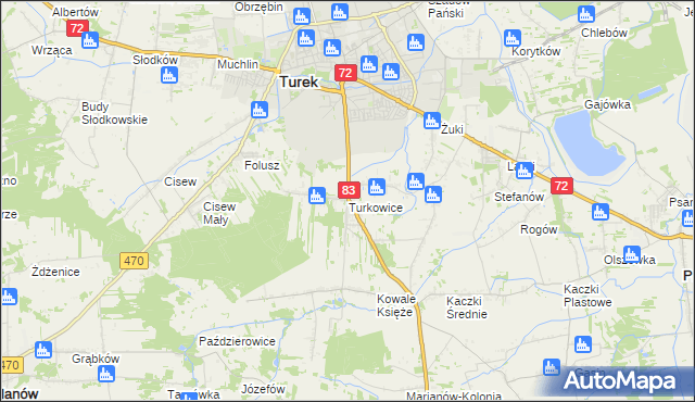 mapa Turkowice gmina Turek, Turkowice gmina Turek na mapie Targeo