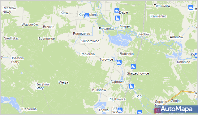 mapa Turowice gmina Fałków, Turowice gmina Fałków na mapie Targeo