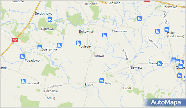 mapa Turowo gmina Pniewy, Turowo gmina Pniewy na mapie Targeo