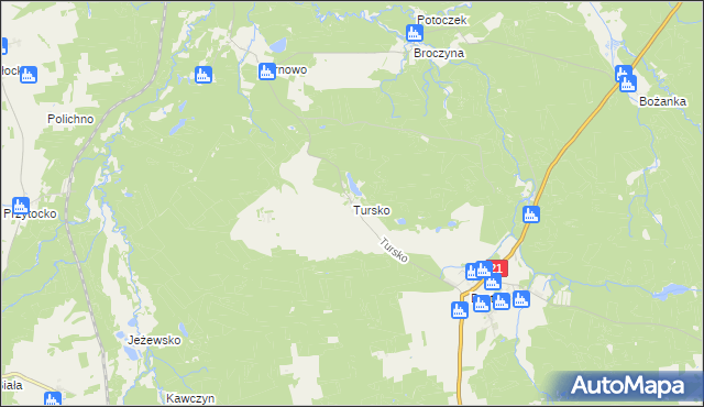 mapa Tursko gmina Miastko, Tursko gmina Miastko na mapie Targeo