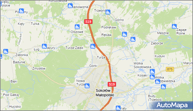 mapa Turza gmina Sokołów Małopolski, Turza gmina Sokołów Małopolski na mapie Targeo