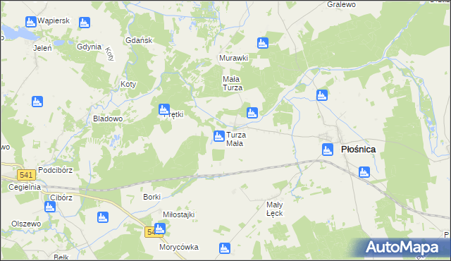 mapa Turza Mała gmina Płośnica, Turza Mała gmina Płośnica na mapie Targeo