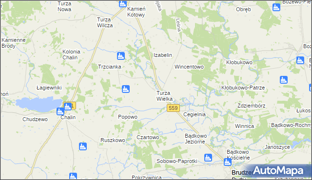 mapa Turza Wielka gmina Brudzeń Duży, Turza Wielka gmina Brudzeń Duży na mapie Targeo