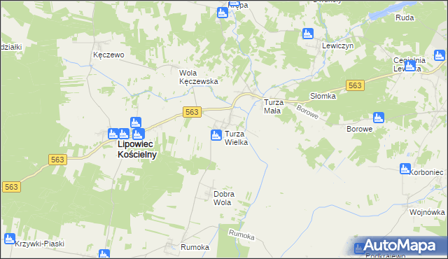 mapa Turza Wielka gmina Lipowiec Kościelny, Turza Wielka gmina Lipowiec Kościelny na mapie Targeo