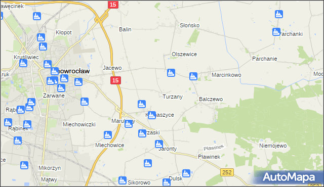 mapa Turzany gmina Inowrocław, Turzany gmina Inowrocław na mapie Targeo