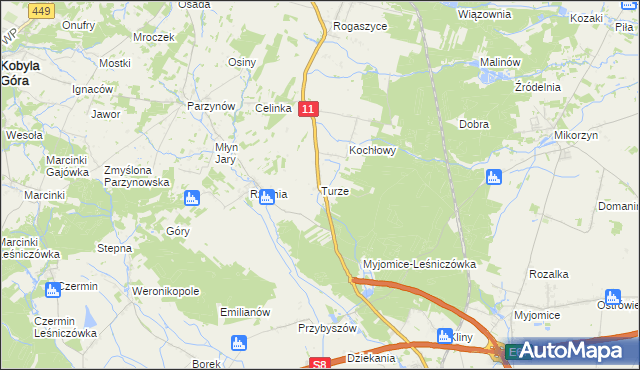 mapa Turze gmina Ostrzeszów, Turze gmina Ostrzeszów na mapie Targeo