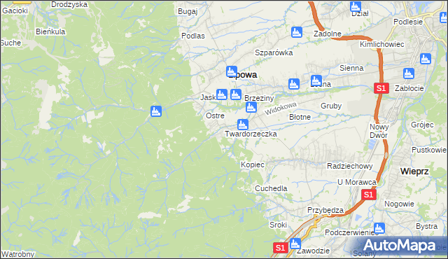 mapa Twardorzeczka, Twardorzeczka na mapie Targeo