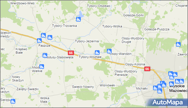 mapa Tybory-Żochy, Tybory-Żochy na mapie Targeo