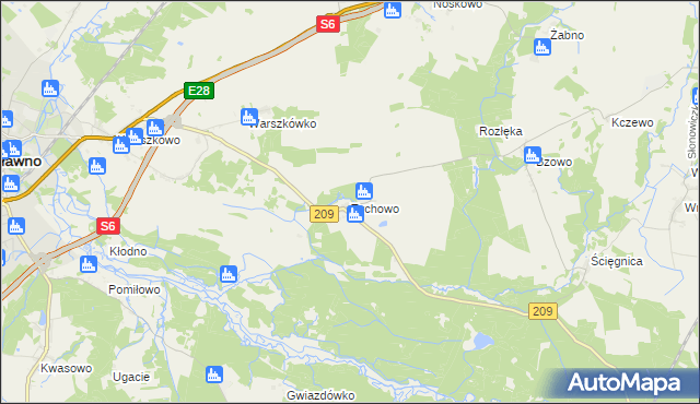 mapa Tychowo gmina Sławno, Tychowo gmina Sławno na mapie Targeo