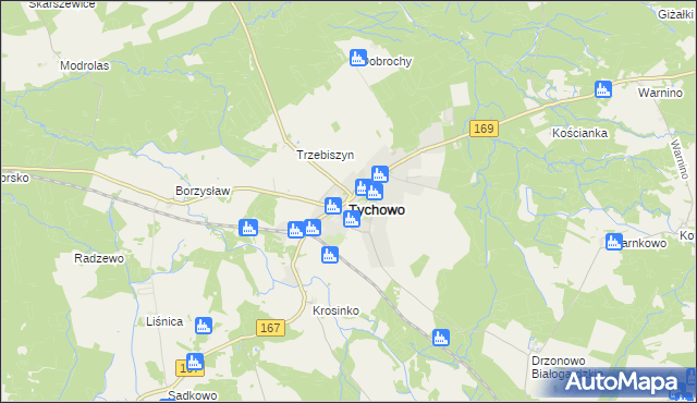 mapa Tychowo powiat białogardzki, Tychowo powiat białogardzki na mapie Targeo
