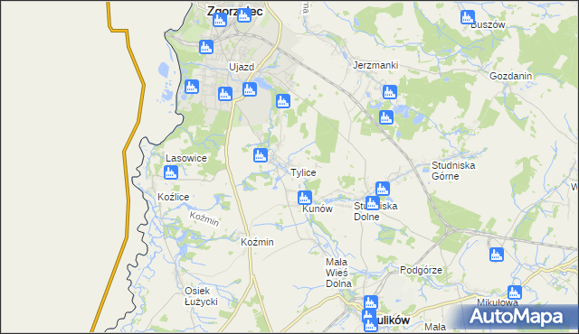 mapa Tylice gmina Zgorzelec, Tylice gmina Zgorzelec na mapie Targeo