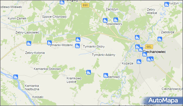 mapa Tymianki-Adamy, Tymianki-Adamy na mapie Targeo