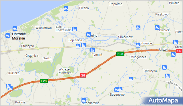 mapa Tymień gmina Będzino, Tymień gmina Będzino na mapie Targeo