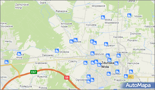 mapa Tymienice gmina Zduńska Wola, Tymienice gmina Zduńska Wola na mapie Targeo