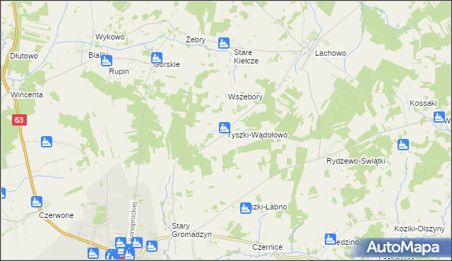 mapa Tyszki-Wądołowo, Tyszki-Wądołowo na mapie Targeo