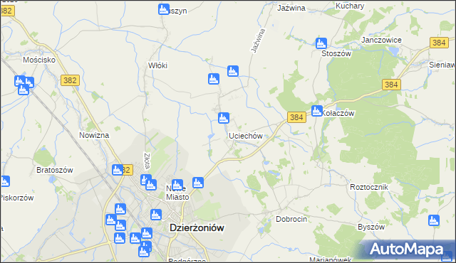 mapa Uciechów gmina Dzierżoniów, Uciechów gmina Dzierżoniów na mapie Targeo