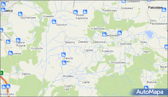 mapa Ugoda gmina Rawicz, Ugoda gmina Rawicz na mapie Targeo