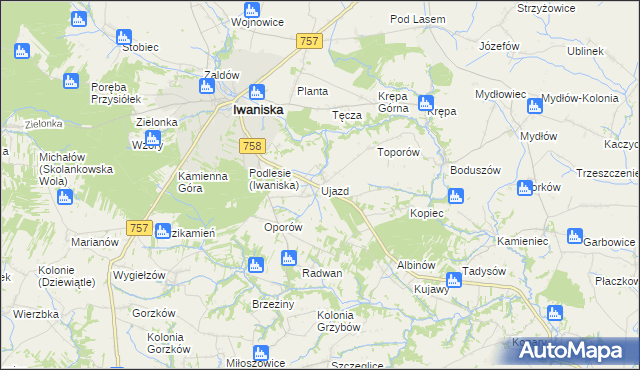 mapa Ujazd gmina Iwaniska, Ujazd gmina Iwaniska na mapie Targeo