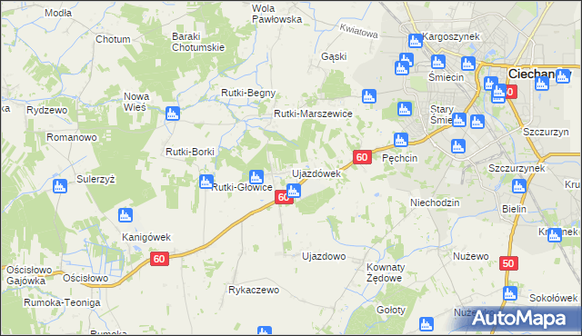 mapa Ujazdówek gmina Ciechanów, Ujazdówek gmina Ciechanów na mapie Targeo