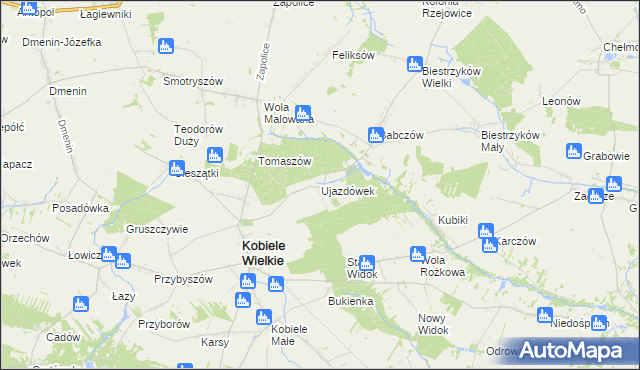 mapa Ujazdówek gmina Kobiele Wielkie, Ujazdówek gmina Kobiele Wielkie na mapie Targeo