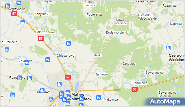 mapa Ulaski gmina Czerwonka, Ulaski gmina Czerwonka na mapie Targeo