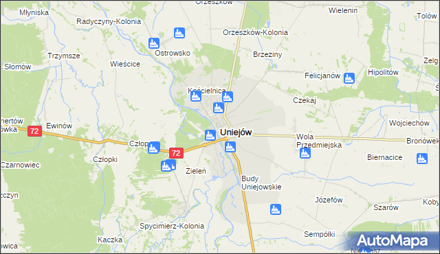 mapa Uniejów, Uniejów na mapie Targeo