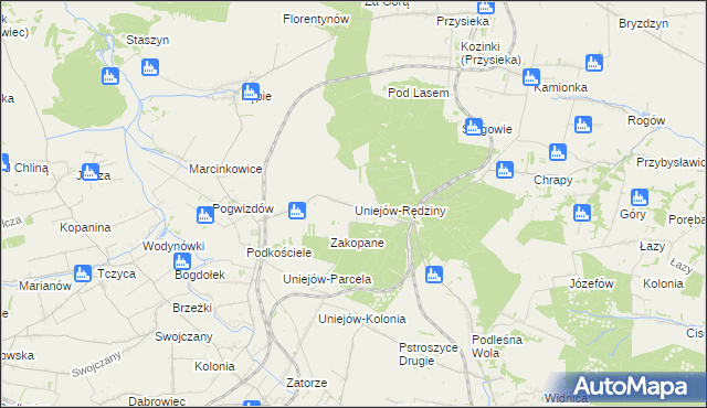 mapa Uniejów-Rędziny, Uniejów-Rędziny na mapie Targeo