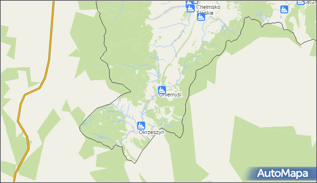 mapa Uniemyśl gmina Lubawka, Uniemyśl gmina Lubawka na mapie Targeo