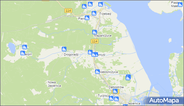 mapa Uniemyśl gmina Police, Uniemyśl gmina Police na mapie Targeo