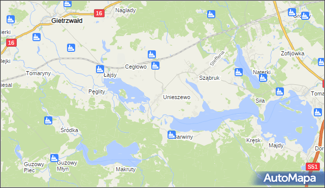 mapa Unieszewo, Unieszewo na mapie Targeo