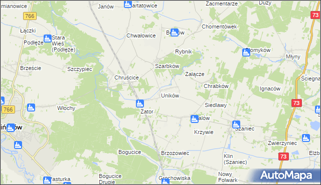 mapa Uników gmina Pińczów, Uników gmina Pińczów na mapie Targeo