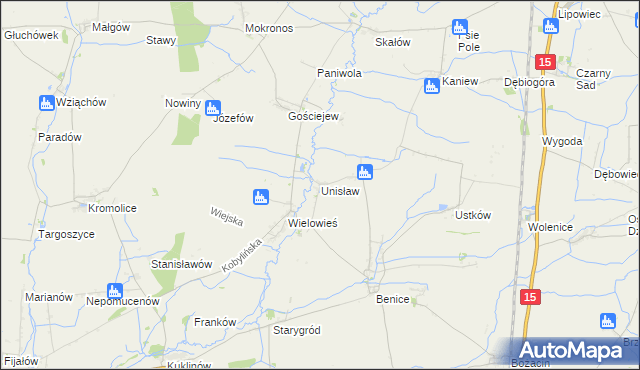 mapa Unisław gmina Krotoszyn, Unisław gmina Krotoszyn na mapie Targeo