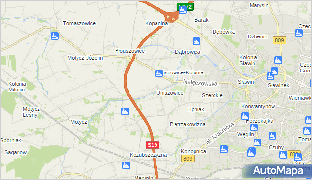 mapa Uniszowice, Uniszowice na mapie Targeo