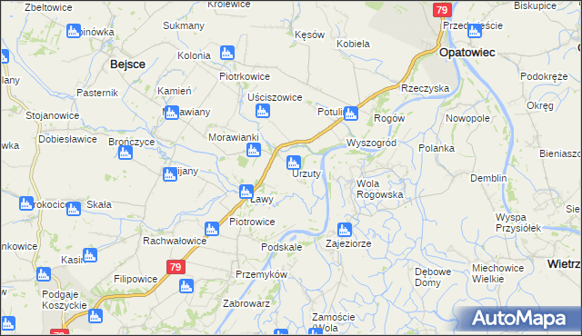 mapa Urzuty gmina Opatowiec, Urzuty gmina Opatowiec na mapie Targeo