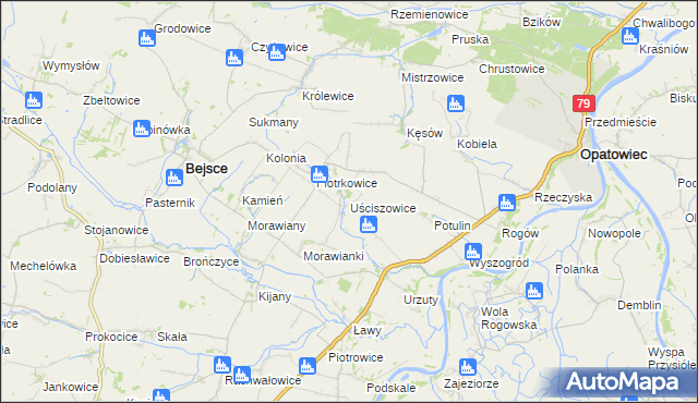 mapa Uściszowice, Uściszowice na mapie Targeo