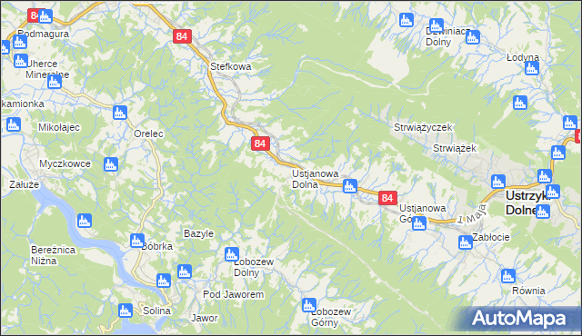 mapa Ustjanowa Dolna, Ustjanowa Dolna na mapie Targeo