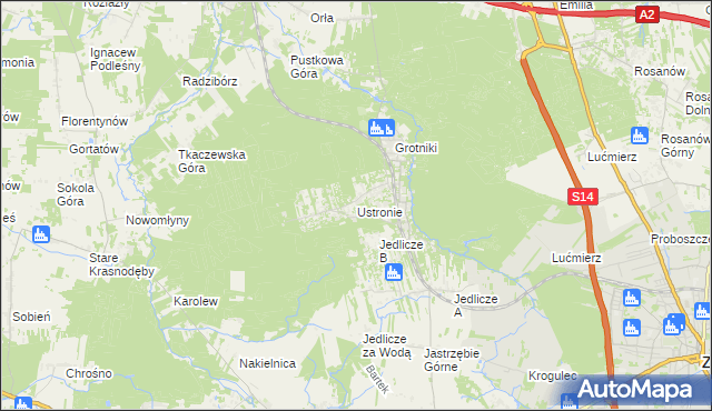 mapa Ustronie gmina Zgierz, Ustronie gmina Zgierz na mapie Targeo
