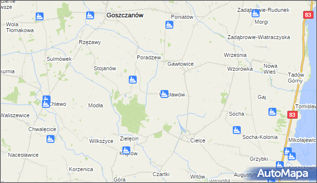 mapa Wacławów gmina Goszczanów, Wacławów gmina Goszczanów na mapie Targeo