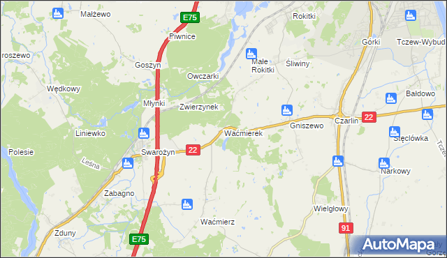 mapa Waćmierek, Waćmierek na mapie Targeo