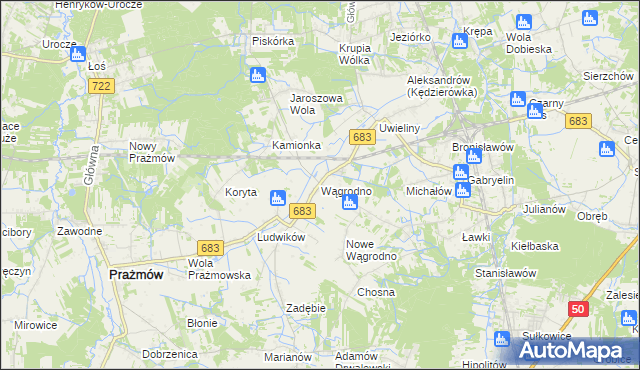 mapa Wągrodno gmina Prażmów, Wągrodno gmina Prażmów na mapie Targeo