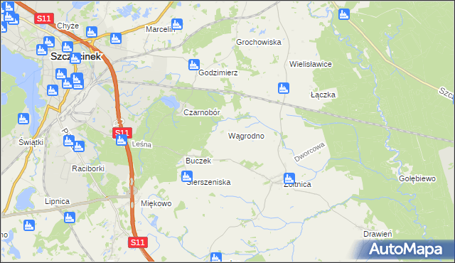 mapa Wągrodno gmina Szczecinek, Wągrodno gmina Szczecinek na mapie Targeo