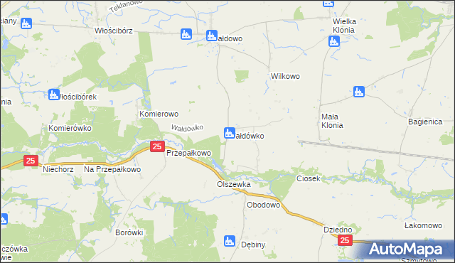 mapa Wałdówko gmina Sępólno Krajeńskie, Wałdówko gmina Sępólno Krajeńskie na mapie Targeo