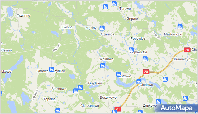 mapa Wałdowo gmina Miastko, Wałdowo gmina Miastko na mapie Targeo