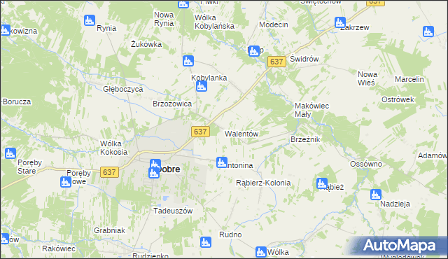 mapa Walentów gmina Dobre, Walentów gmina Dobre na mapie Targeo