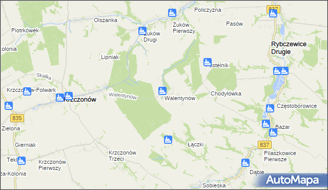 mapa Walentynów gmina Krzczonów, Walentynów gmina Krzczonów na mapie Targeo