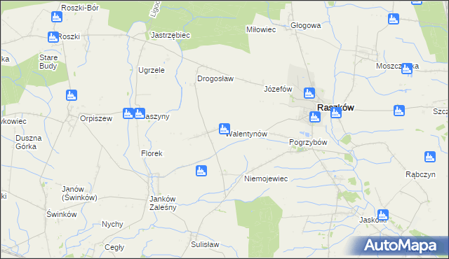 mapa Walentynów gmina Raszków, Walentynów gmina Raszków na mapie Targeo