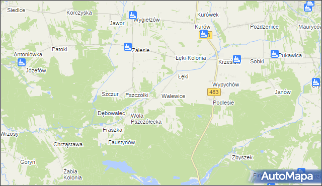 mapa Walewice gmina Zelów, Walewice gmina Zelów na mapie Targeo