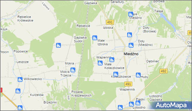 mapa Wapiennik gmina Miedźno, Wapiennik gmina Miedźno na mapie Targeo